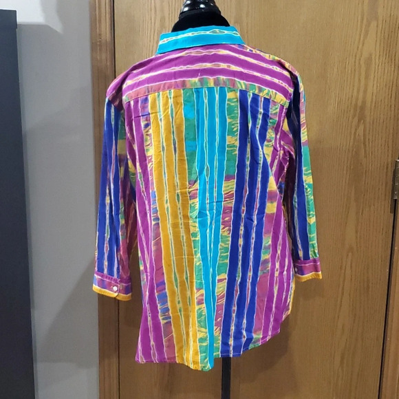 Lauren Ralph Lauren multicolored batik 3/4 sleeve cotton button up shirt - Picture 4 of 5